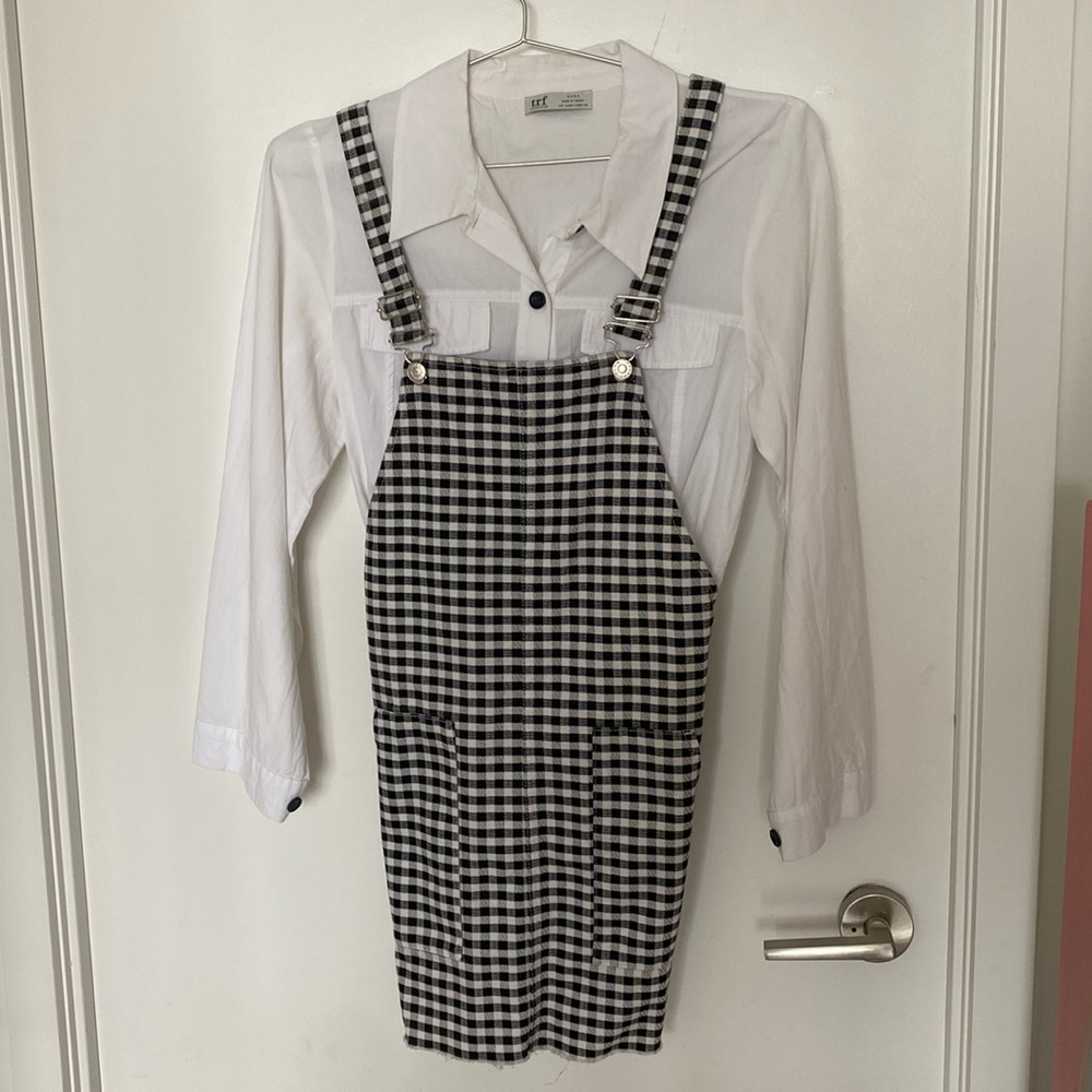 Zara Trafaluc Checkered Overall dress Size S (2)